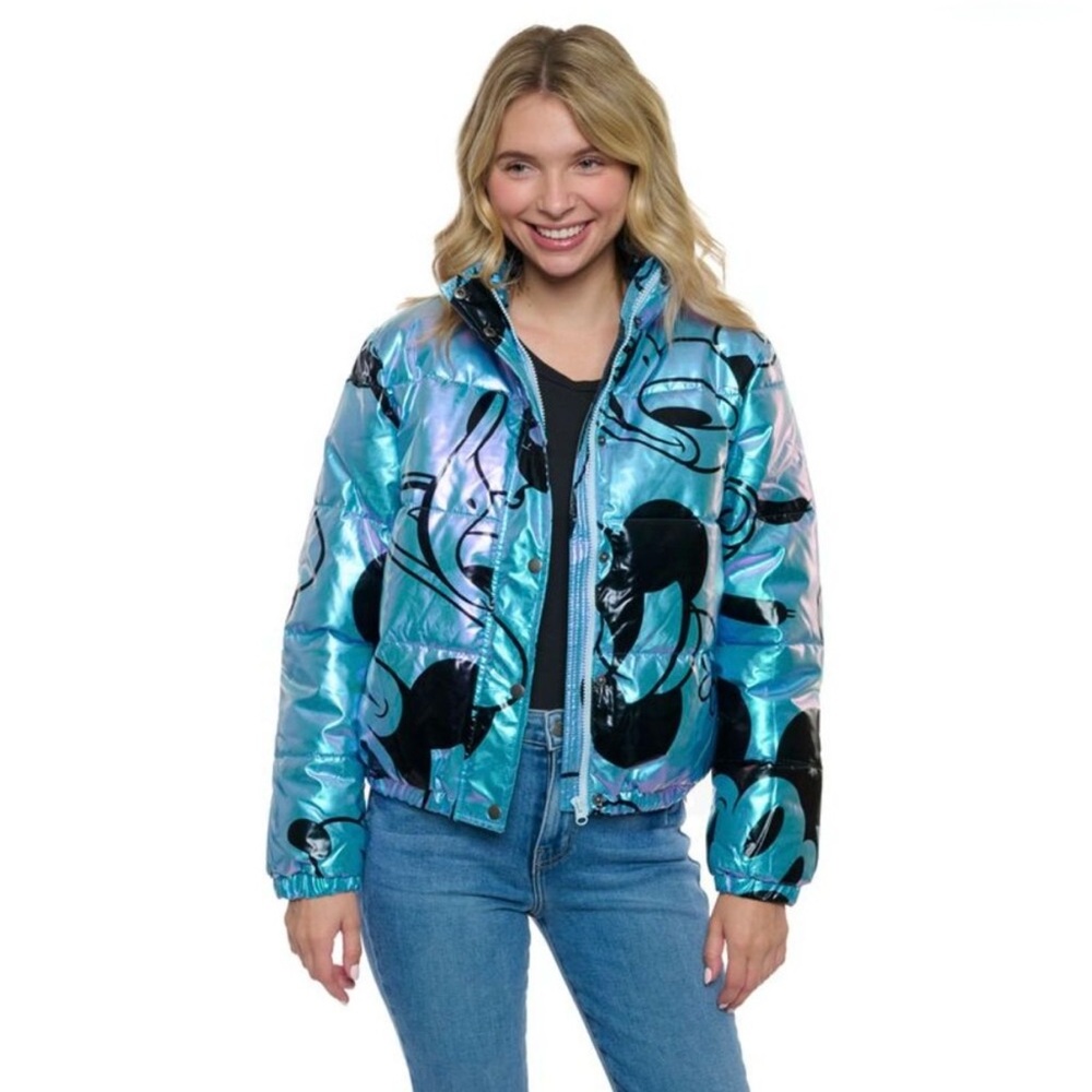Disney Iridescent Blue Mickey & Friends Print Puffer Jacket